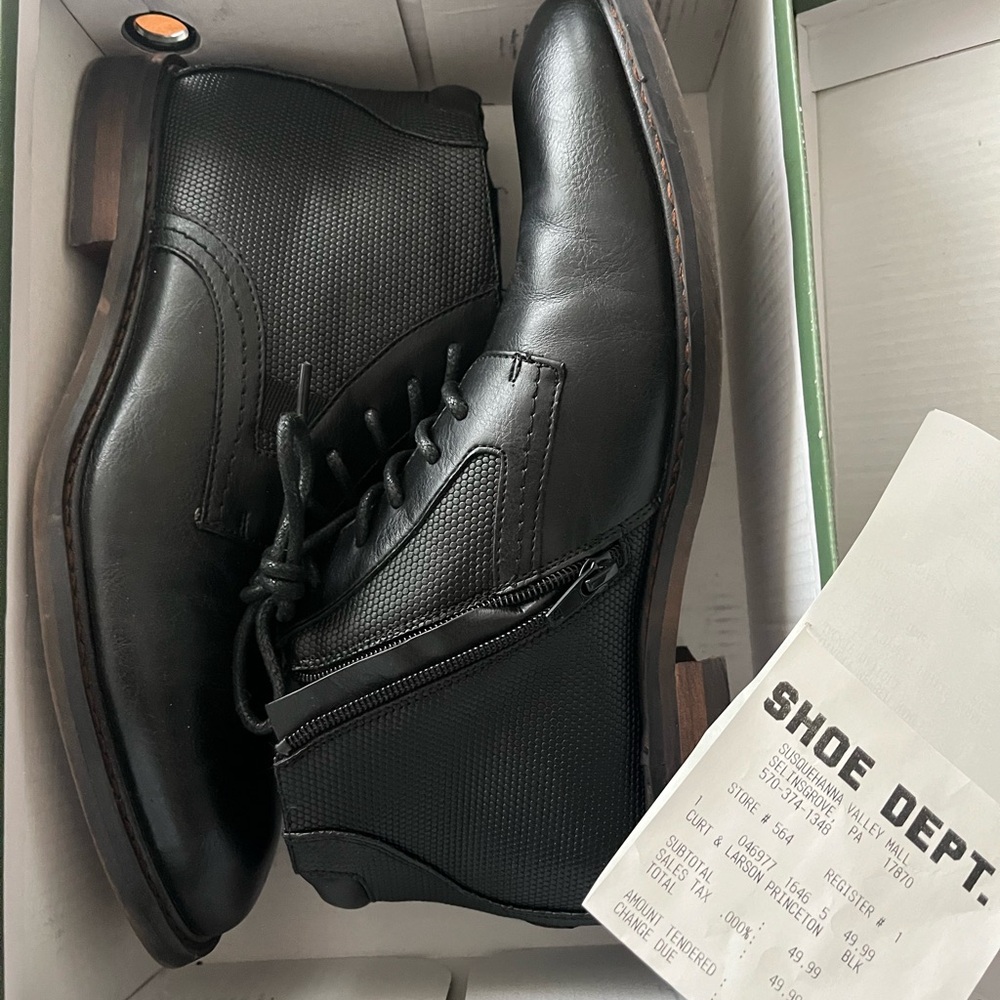 Black Leather Lace-Up Dress Boots